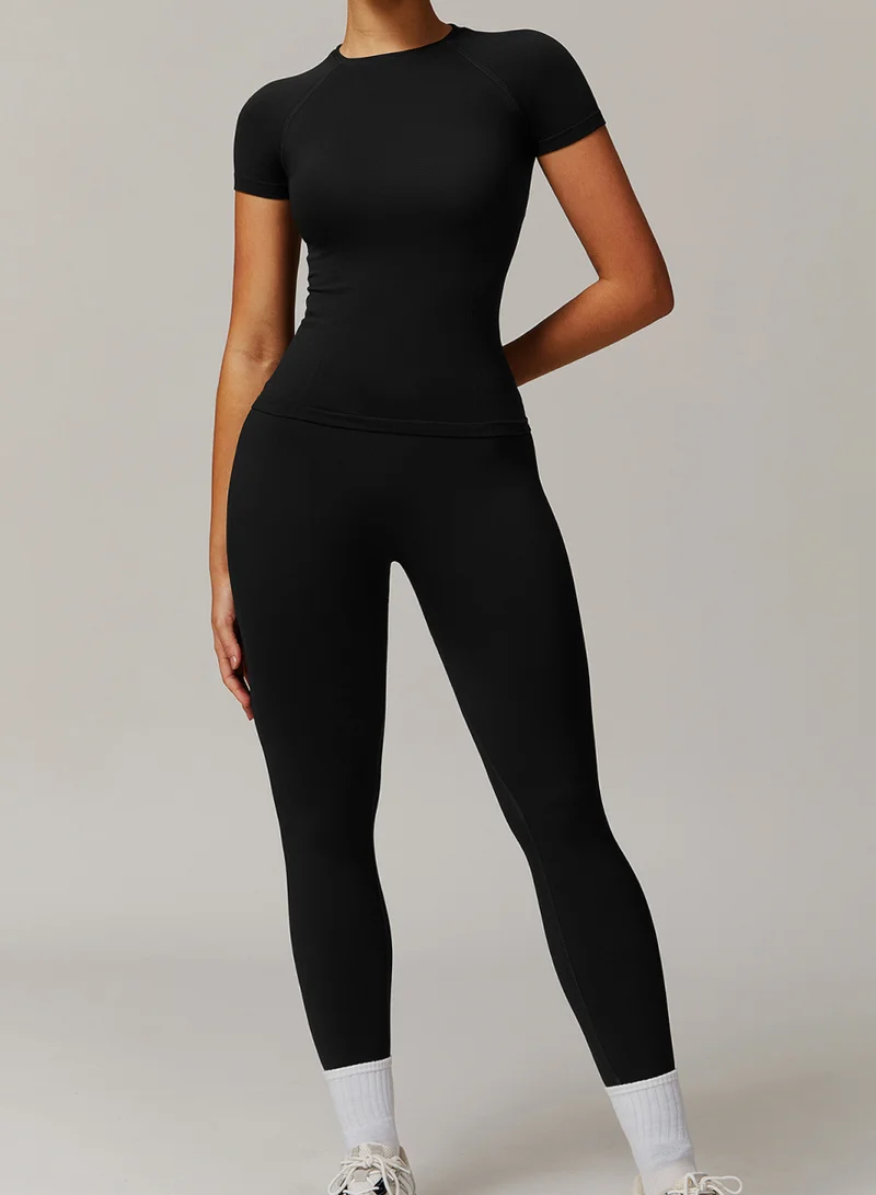 Kawn.yoga Licorice Black Womens Short Sleeves Fitted Shirt for Women | Best Price UAE