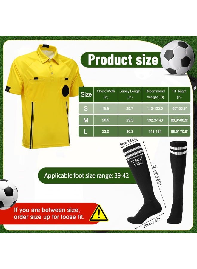 ZhouBoat Soccer Referee Kit, 6 Pcs Soccer Referee Shirt Jersey Umpire Uniform Football Referee Costume for Adult Teenager, Yellow, L - Image 2