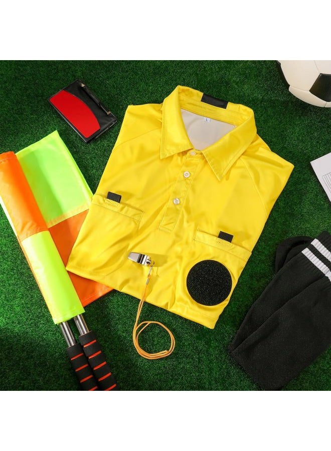 ZhouBoat Soccer Referee Kit, 6 Pcs Soccer Referee Shirt Jersey Umpire Uniform Football Referee Costume for Adult Teenager, Yellow, L - Image 3