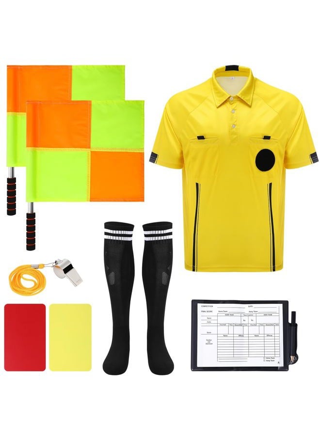ZhouBoat Soccer Referee Kit, 6 Pcs Soccer Referee Shirt Jersey Umpire Uniform Football Referee Costume for Adult Teenager, Yellow, L - Image 1