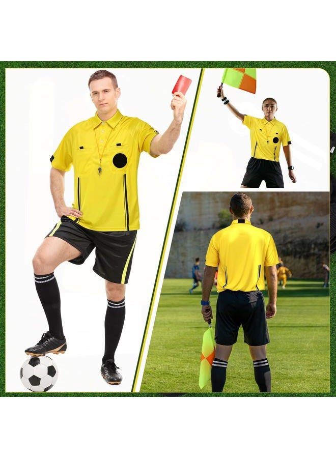 ZhouBoat Soccer Referee Kit, 6 Pcs Soccer Referee Shirt Jersey Umpire Uniform Football Referee Costume for Adult Teenager, Yellow, L - Image 4