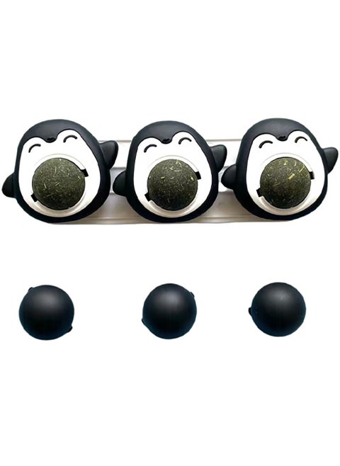 3PCS Penguin Catnip Wall Ball Cat Toys Catnip, Snack Healthy Rotatable Treats Toys Kitten Playing Toy, Edible Cat Mint Licking Ball(Catnip & Gall Fruit)