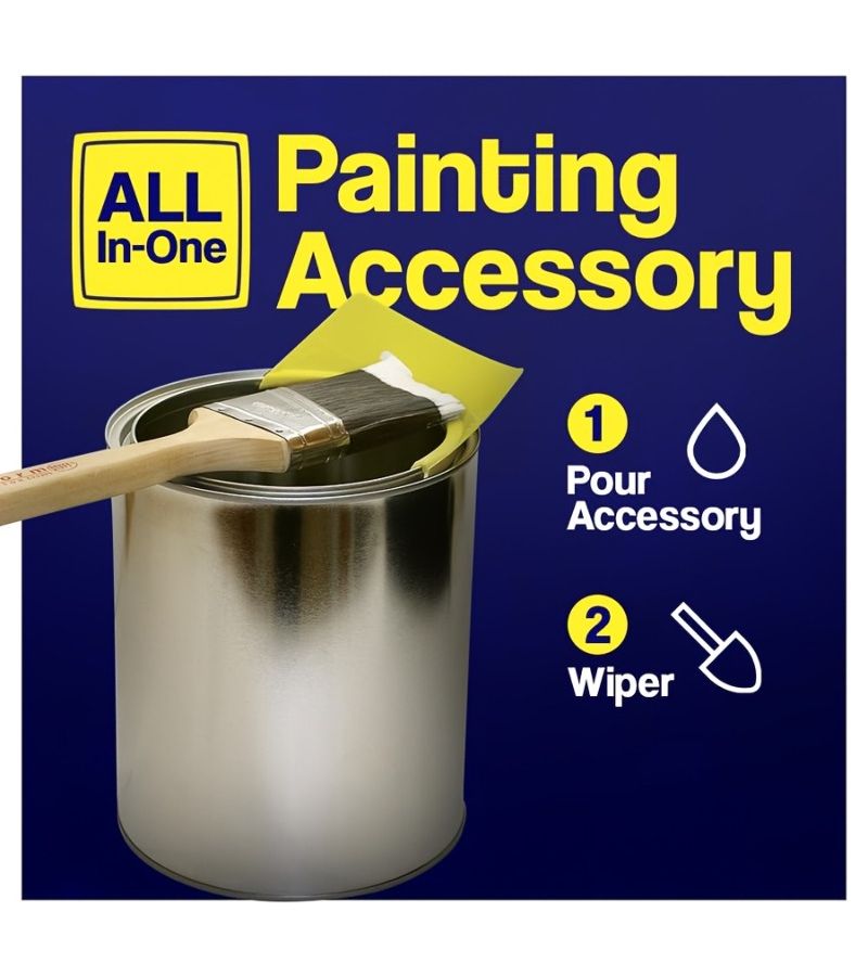 5 Piece Paint Can Spout Set With Brush Holder And Scraper Plastic Yellow Stirrer - Image 4