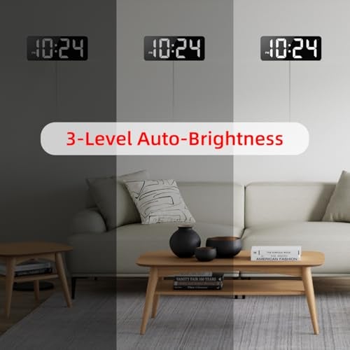 XUANZIT ساعة حائط رقمية LED مع شاشة كبيرة، أرقام كبيرة، تلاشي تلقائي، تنسيق 12/24 ساعة، ساعة حائط كهربائية صغيرة حديثة وصامتة لغرفة المعيشة، غرفة النوم، الفصل الدراسي، المزرعة، المطبخ، المكتب - أبيض - Image 4