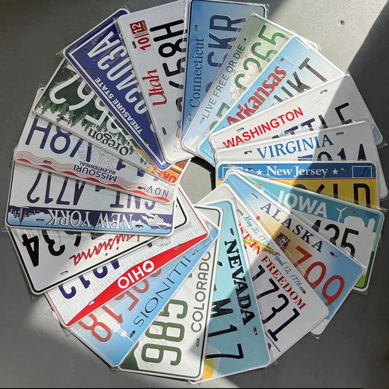 PeisTin Assorted Replica Metal License Plates, Stamped Car Plates, Man Cave Garage Bar Decor (15 pcs) - Image 2