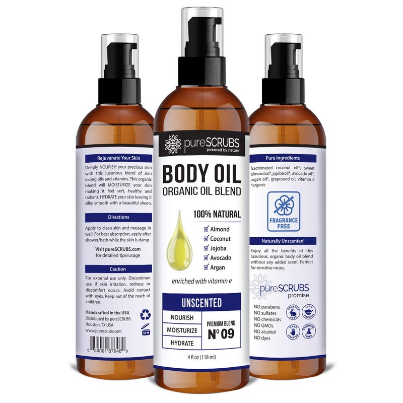 pureSCRUBS Ultra Moisturizing Unscented Body Oil Spray for Dry Skin, Massage, Stretch Marks, Organic Super Blend of Jojoba, Argan, Coconut, Sweet Almond & Avocado Oils Enriched with Vitamin E, Lg 4oz - Image 2
