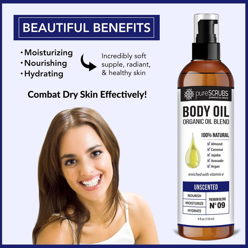 pureSCRUBS Ultra Moisturizing Unscented Body Oil Spray for Dry Skin, Massage, Stretch Marks, Organic Super Blend of Jojoba, Argan, Coconut, Sweet Almond & Avocado Oils Enriched with Vitamin E, Lg 4oz - Image 3