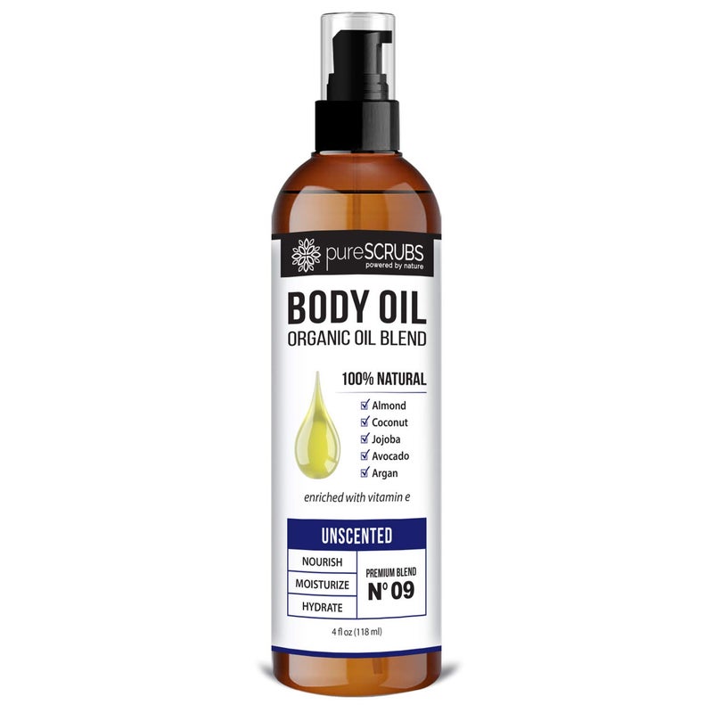 pureSCRUBS Ultra Moisturizing Unscented Body Oil Spray for Dry Skin, Massage, Stretch Marks, Organic Super Blend of Jojoba, Argan, Coconut, Sweet Almond & Avocado Oils Enriched with Vitamin E, Lg 4oz - Image 1