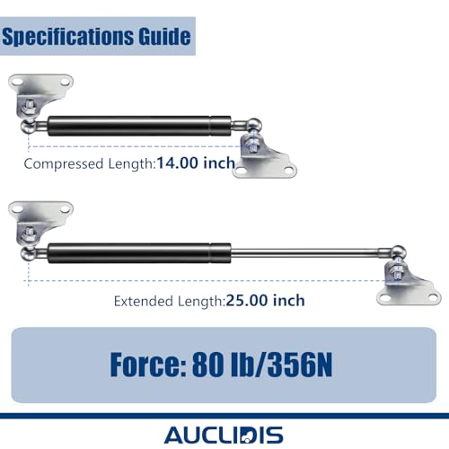 AUCLIDIS 25 Inch 80lb/356N Gas Strut Shock Spring Lift Support for RV Bed Storage Cover Tool Box Lid Basement Door Boat Hatch TV Cabinet Replacement Parts Kit, Set of 2 by AUCLIDIS - Image 2
