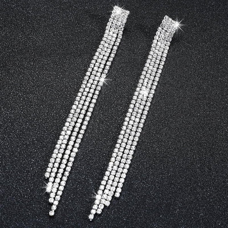 FUTIMELY Sparkling Crystal Tassel Earrings for Women,Multi Long Strands Cubic Zirconia Chandelier Statement Earrings Wedding Earrings Bridal Bridesmaid (Silver) - Image 4
