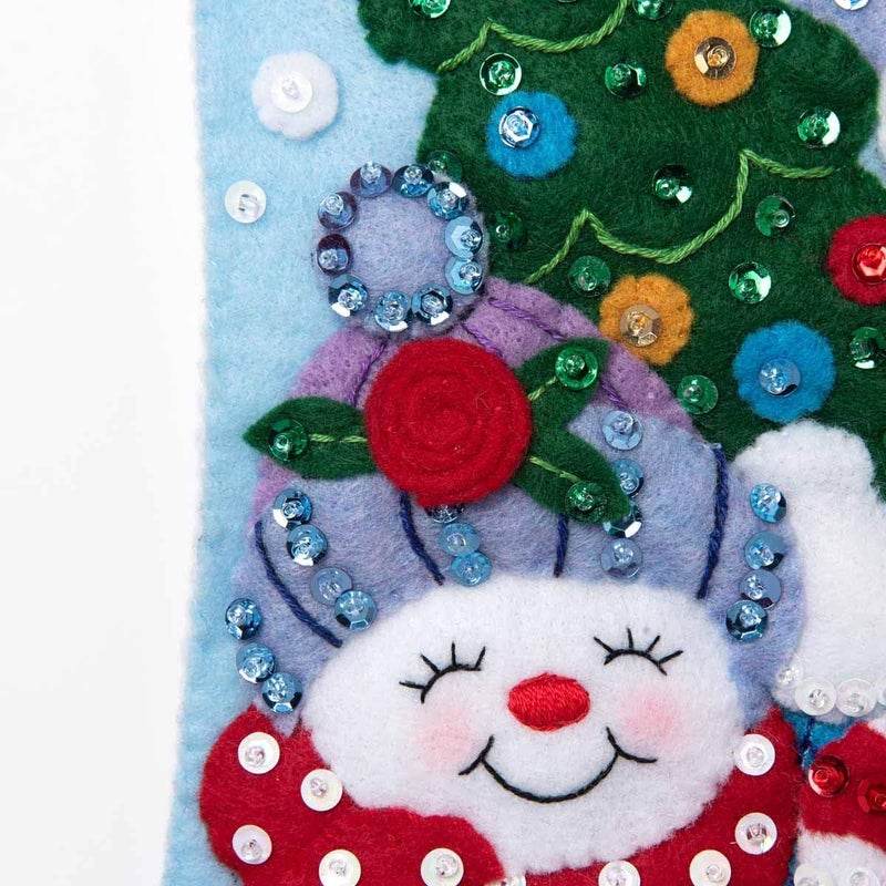 Bucilla Felt Applique Christmas Stocking Kit, 18", Snow Family Portrait - Image 5