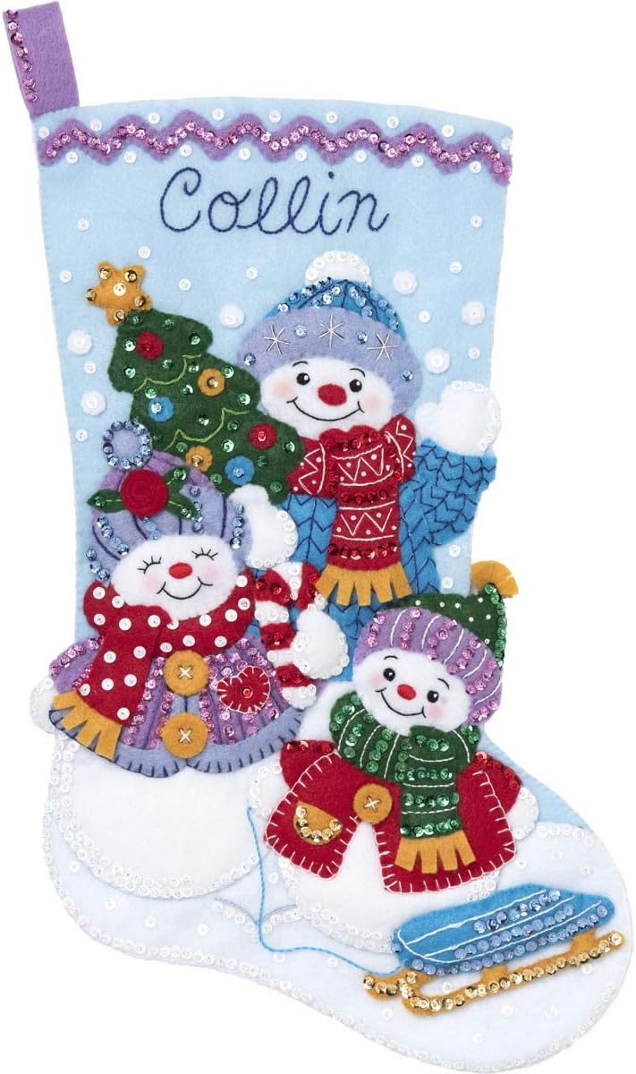 Bucilla Felt Applique Christmas Stocking Kit, 18", Snow Family Portrait - Image 2