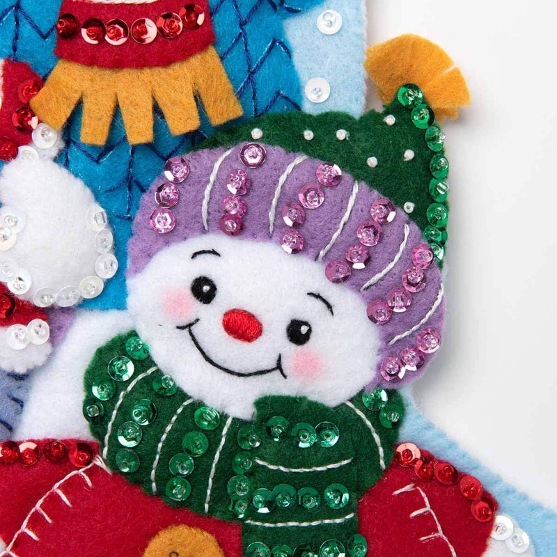 Bucilla Felt Applique Christmas Stocking Kit, 18", Snow Family Portrait - Image 3