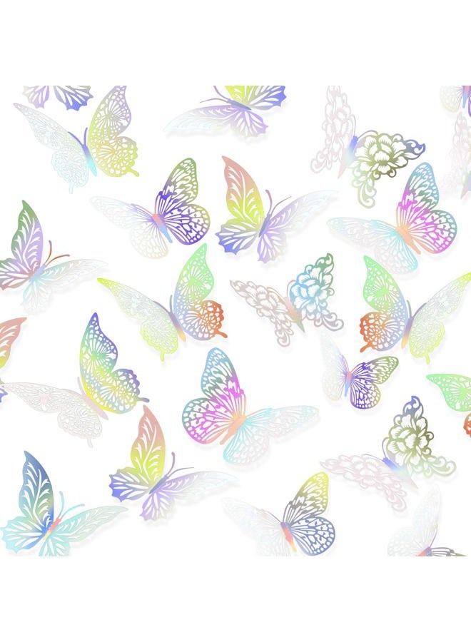 XUNXMAS 3D Laser Butterfly Decorations Butterflies Stickers, 96Pcs 4 Styles 3 Sizes Butterfly Wall Decor Party Birthday Cake Decorations, Removable Sticker Decals for Mirror Kids Bedroom Room Decor - Image 1