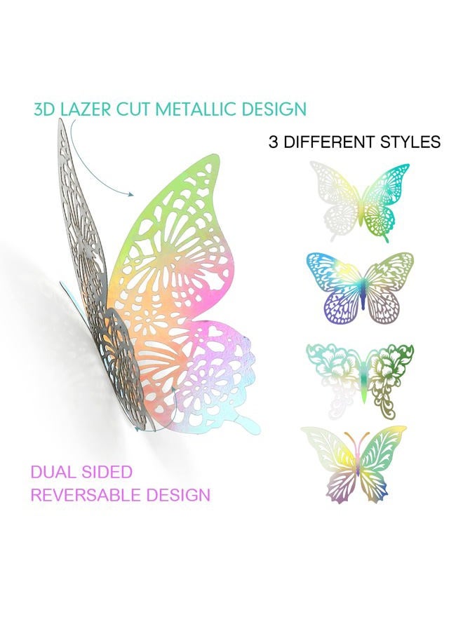 XUNXMAS 3D Laser Butterfly Decorations Butterflies Stickers, 96Pcs 4 Styles 3 Sizes Butterfly Wall Decor Party Birthday Cake Decorations, Removable Sticker Decals for Mirror Kids Bedroom Room Decor - Image 3