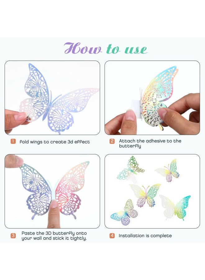XUNXMAS 3D Laser Butterfly Decorations Butterflies Stickers, 96Pcs 4 Styles 3 Sizes Butterfly Wall Decor Party Birthday Cake Decorations, Removable Sticker Decals for Mirror Kids Bedroom Room Decor - Image 4