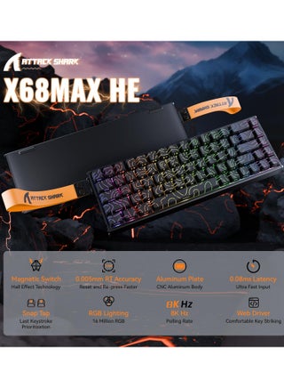 لوحة مفاتيح ألعاب ميكانيكية سلكية X68MAX TKL RGB كريمية اللون مزودة بتحكم رقمي بالكمبيوتر من الألومنيوم بالكامل، ودقة 8K، ومفتاح مغناطيسي بتأثير هول، ومفتاح NKRO، ومحرك لجهاز الكمبيوتر الشخصي (لون أسود) - view 2