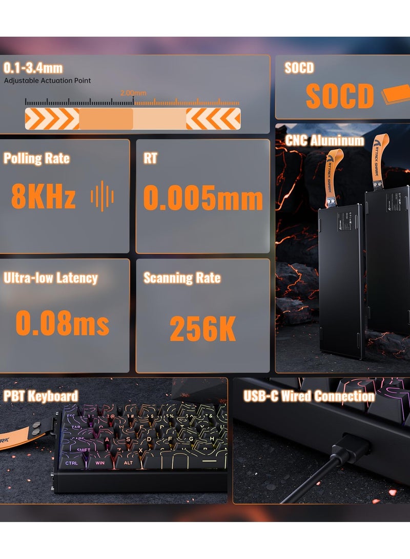 Attack Shark X68MAX Wired Rapid Trigger Mechanical Creamy TKL RGB Gaming Keyboard with Full Aluminum CNC,8K Polling,0.005mm Accuracy,Hall Effect Magnetic Switch,NKRO,Driver for PC(Black Contour)  - Image 3