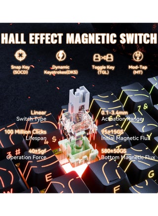 لوحة مفاتيح ألعاب ميكانيكية سلكية X68MAX TKL RGB كريمية اللون مزودة بتحكم رقمي بالكمبيوتر من الألومنيوم بالكامل، ودقة 8K، ومفتاح مغناطيسي بتأثير هول، ومفتاح NKRO، ومحرك لجهاز الكمبيوتر الشخصي (لون أسود) - view 5