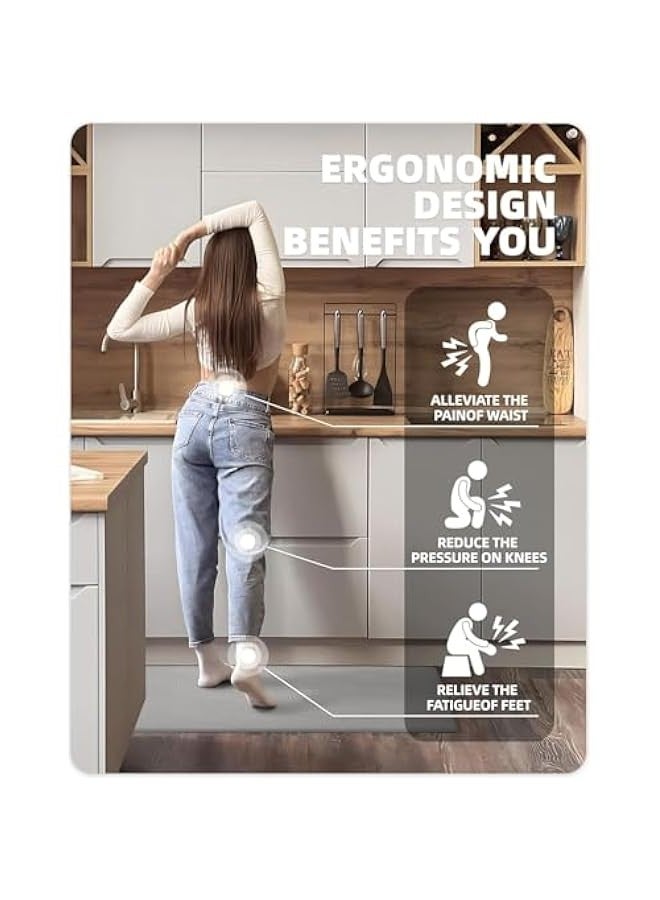 TRASSLE Kitchen Rugs, Kitchen Rug Set 2 Piece Kitchen Runner Rug Kitchen Floor Mat, Cushioned Anti Fatigue Kitchen Mat Non Skid Waterproof Comfort Standing Kitchen Rug  - Image 2