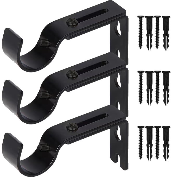 CURTAIN ROD BRACKETS FOR ADJUSTABLE 3 PACK PREMIUM ROD BRACKET FOR WALLS CURTAIN ROD HOLDER DRAPERY ROD HOLDERS HARDWARE WINDOW CURTAIN ROD SUPPORT HANGER FOR 1 INCH ROD BLACK3PACK