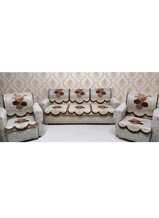MONKDECOR MONKDECOR Net Cotton Slip Resistant 5 Seater Without Arms Sofa Covers Pack of 6 Pieces Suitable for 311 Size69x27 Inches BlackBerry Brown  - Image 1