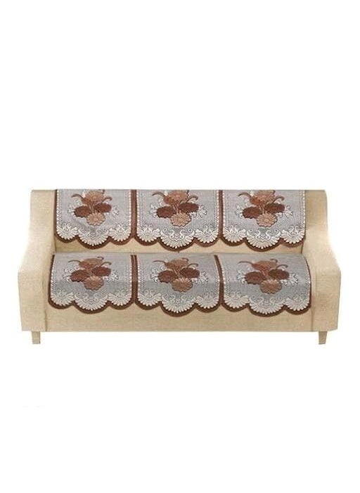 MONKDECOR MONKDECOR Net Cotton Slip Resistant 5 Seater Without Arms Sofa Covers Pack of 6 Pieces Suitable for 311 Size69x27 Inches BlackBerry Brown  - Image 2