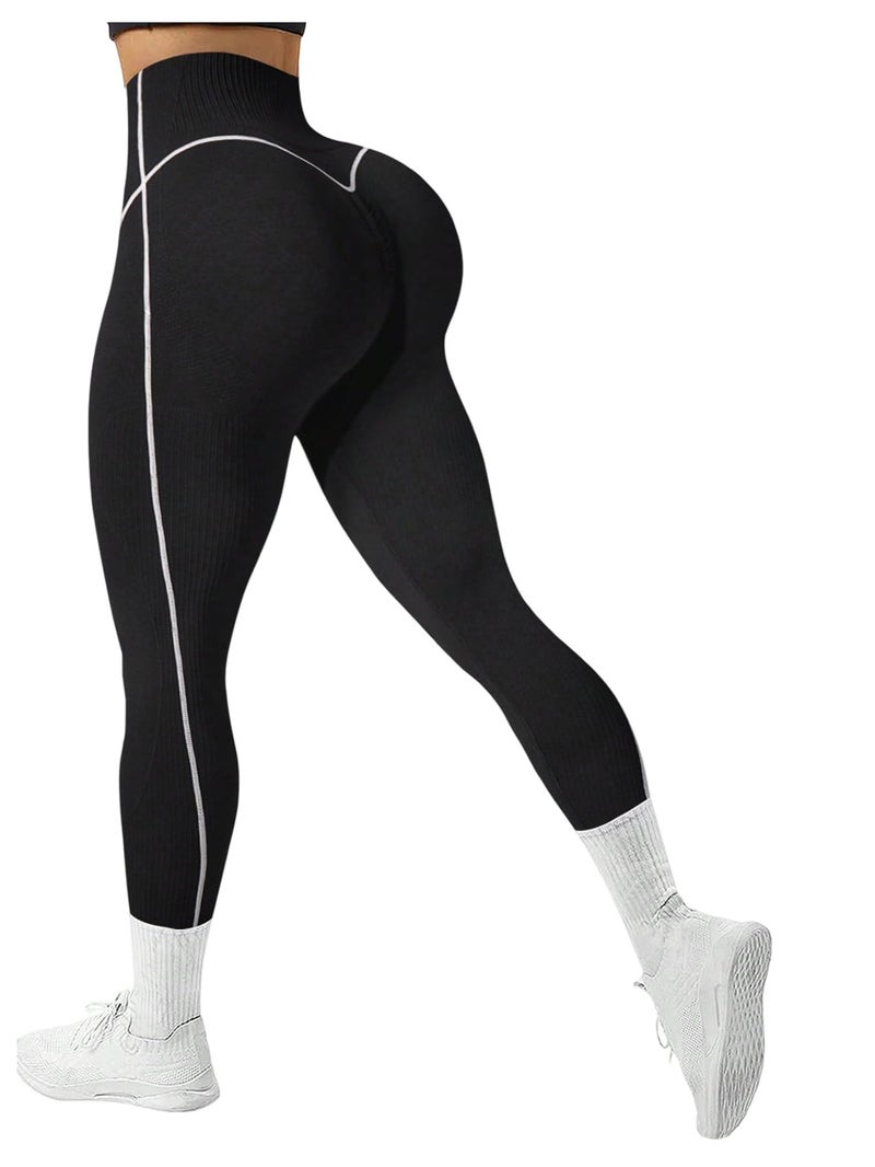 Verdusa Women's High Waisted Leggings Tummy Control Butt Lifting Workout Sports Skinny Pants Black Small - Image 1