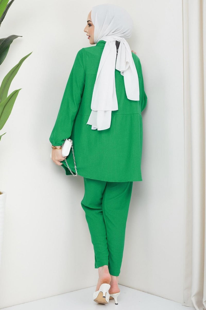 Hafsa Mina Kat Shirted Burgundy Two Piece Set Green - Image 5