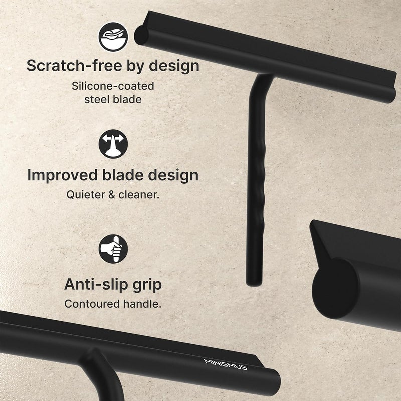 Minismus Shower Squeegee - Squeegee for Shower, Bathroom, Tiles, Mirrors, Windows - Includes Magnetic Holder No Drilling Required - Modern Design in Elegant (33 cm, Black) Set product combo compatible - Image 4