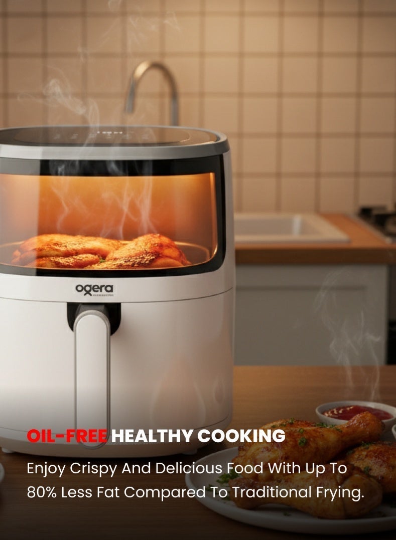 أوجيرا مقلاة هوائية رقمية سعة 5.0 لتر - مقلاة هوائية كبيرة سعة 1500 واط مع وعاء غير لاصق ورف، طهي صحي بدون زيت، وقت ودرجة حرارة قابلان للتعديل، مؤقت 60 دقيقة، ضمان لمدة عامين - Image 4