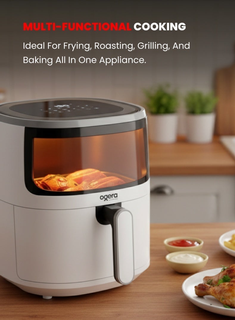 أوجيرا مقلاة هوائية رقمية سعة 5.0 لتر - مقلاة هوائية كبيرة سعة 1500 واط مع وعاء غير لاصق ورف، طهي صحي بدون زيت، وقت ودرجة حرارة قابلان للتعديل، مؤقت 60 دقيقة، ضمان لمدة عامين - Image 3