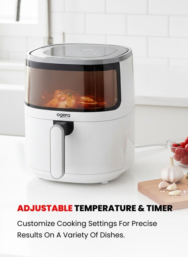 أوجيرا مقلاة هوائية رقمية سعة 5.0 لتر - مقلاة هوائية كبيرة سعة 1500 واط مع وعاء غير لاصق ورف، طهي صحي بدون زيت، وقت ودرجة حرارة قابلان للتعديل، مؤقت 60 دقيقة، ضمان لمدة عامين - Image 2
