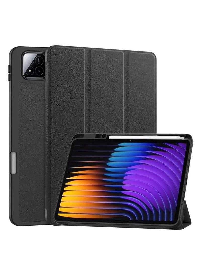 Case Compatible with Xiaomi Pad 7 / Xiaomi Pad 7 Pro Smart Cover with Pencil Holder and Soft Baby Skin Silicone Back and Full Body Protection Auto Wake/Sleep Cover For Mi Pad 7 /Mi Pad 7 Pro (Black) - Image 1