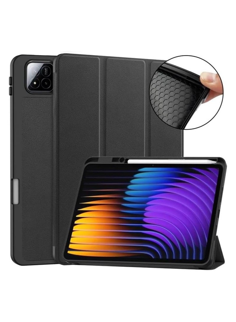 Case Compatible with Xiaomi Pad 7 / Xiaomi Pad 7 Pro Smart Cover with Pencil Holder and Soft Baby Skin Silicone Back and Full Body Protection Auto Wake/Sleep Cover For Mi Pad 7 /Mi Pad 7 Pro (Black) - Image 2