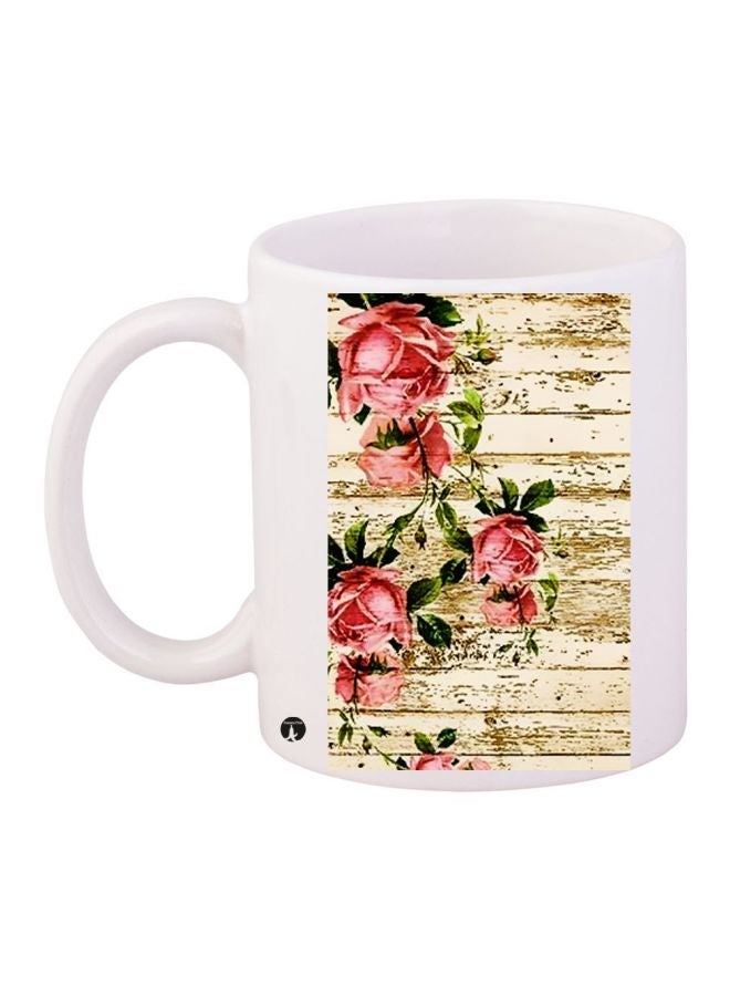 RYN Flower Printed Coffee Mug White/Pink/Beige 11ounce