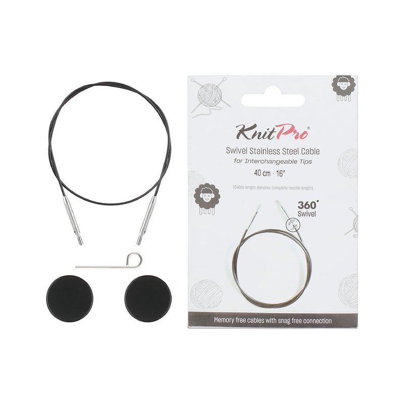 KnitPro 360Â° Nylon Coated Stainless Steel Black Silver Swivel Cable | 8"/ 20cm (to Make 16"/ 40cm IC Needle) - Image 1