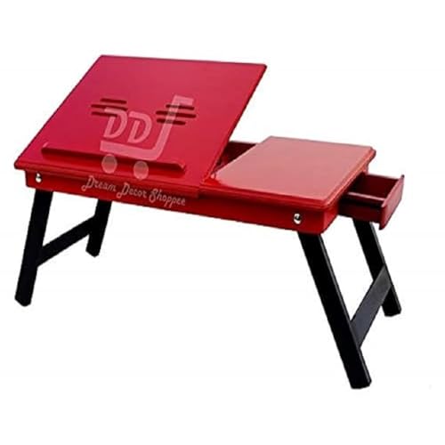 DDS Dream Decor Shoppee Wood Portable Laptop Table Adjustable Height With 1 Drawer (Red) - Image 1
