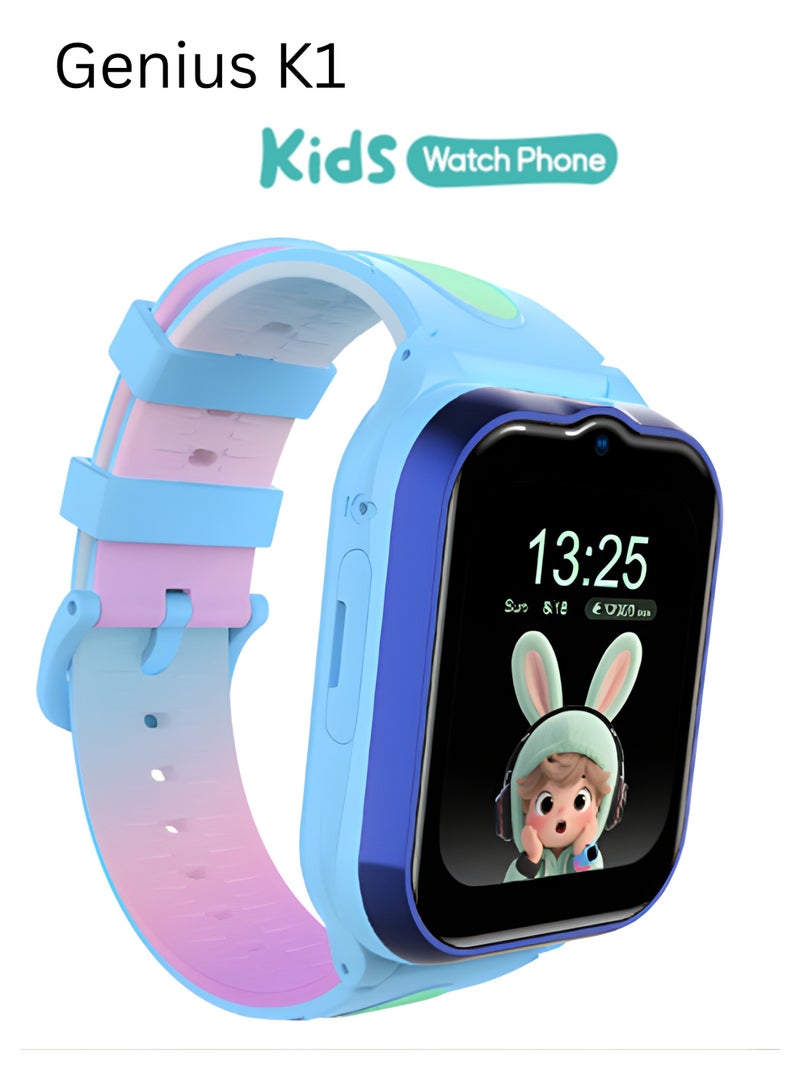 بينكو ساعة بينكو جينيوس K1 الذكية للأطفال بتقنية 4G، مزودة بنظام تحديد المواقع العالمي (GPS) ووظيفة الاتصال، وشاشة 1.69 بوصة وبطارية 800 مللي أمبير - لون أزرق - إصدار الشرق الأوسط - Image 1