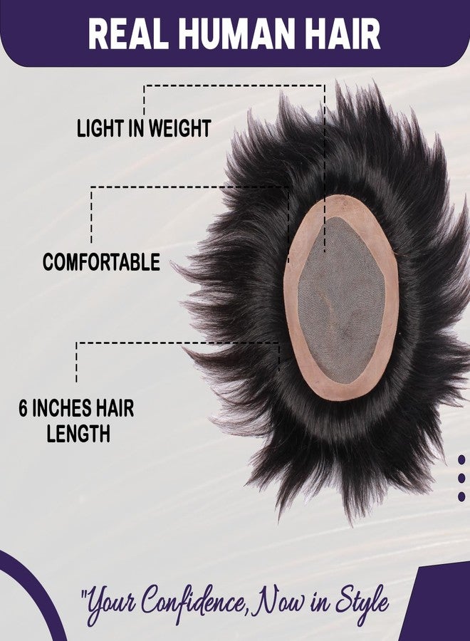 GLAN Human Hair Patch Toupee Wigs Hair Pieces Hair Replacement Systems for Men/Boys to Cover Up Baldness Area with Small Yellow Tape/Extension Clips (Dark Brown, 9 * 7) - Image 4