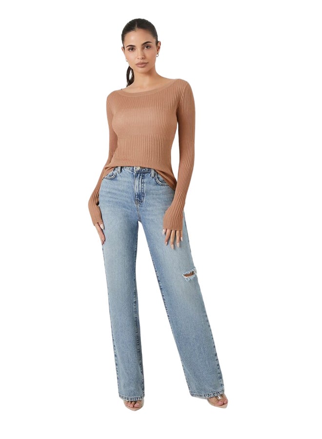 FOREVER 21 Fitted Ribbed Knit Sweater Top - Image 1