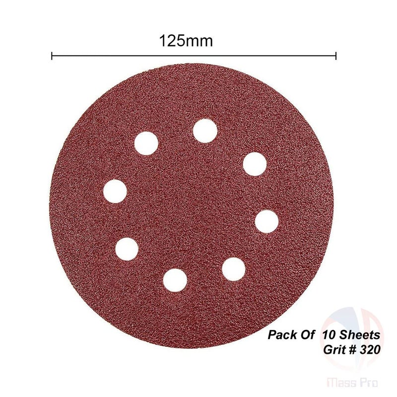 Mass Pro 10PCS 5" Inch Sanding Discs, 8 Holes Hook and Loop Sandpaper, Random Orbital Sander Round Sand Paper, 125mm Sandpaper Sheets (Grit No. 320) - Image 2