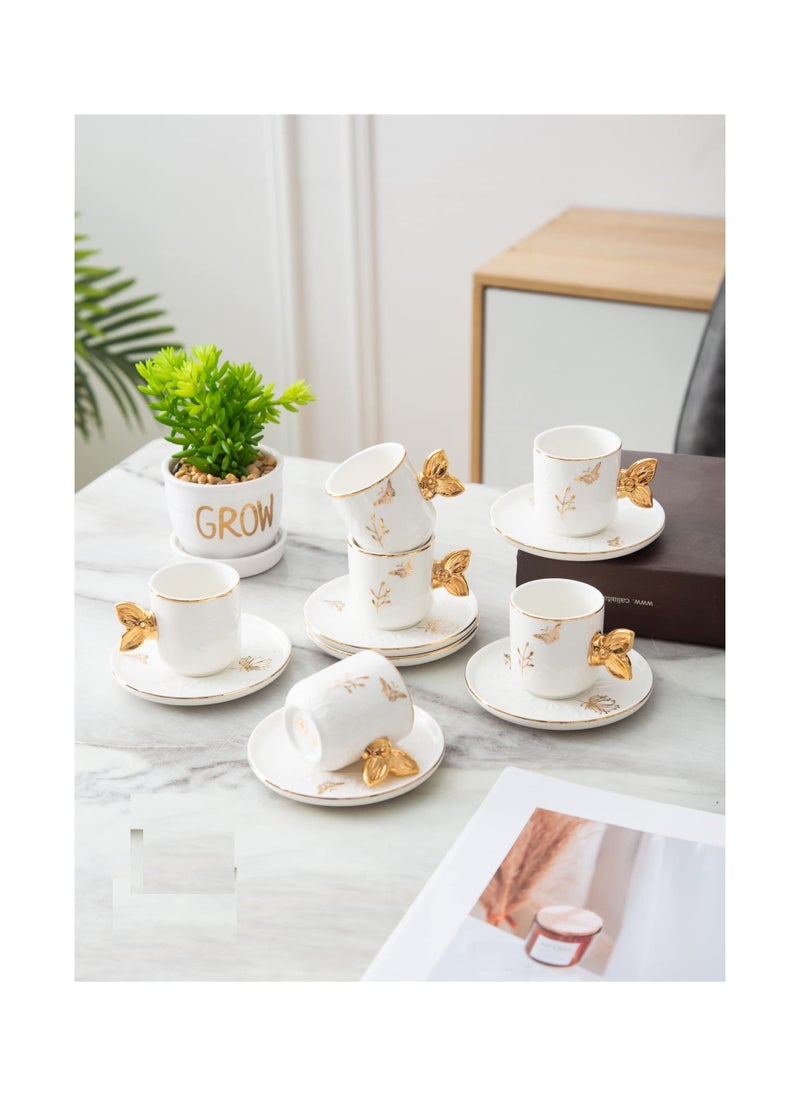 MARBLE - Porcelain coffee set 12 pieces with white marble butterfly plate 8681930482368 - Image 1