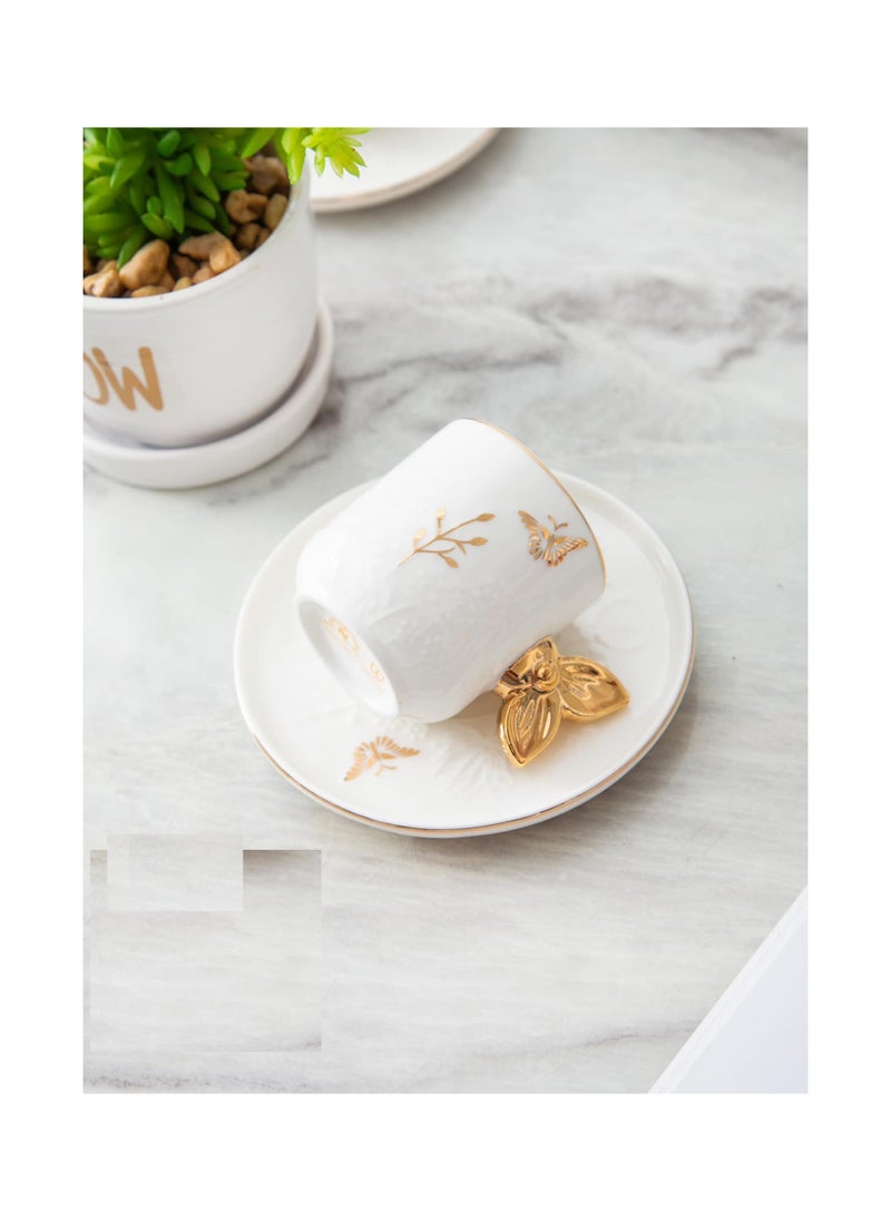 MARBLE - Porcelain coffee set 12 pieces with white marble butterfly plate 8681930482368 - Image 1
