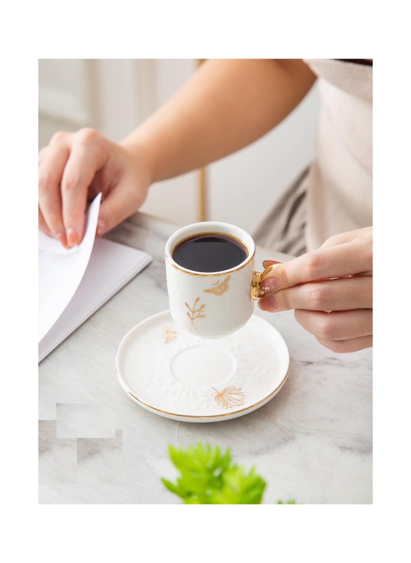 MARBLE - Porcelain coffee set 12 pieces with white marble butterfly plate 8681930482368 - Image 1