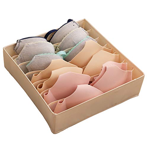 ALYER Collapsible Bra(A-C Cup) Drawer Organizer,Durable Cloth Storage Box Bins Dividers for Panties,Underwear,Socks,Lingerie(Beige-7 Cells) - Image 1