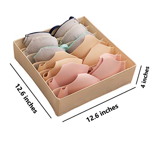 ALYER Collapsible Bra(A-C Cup) Drawer Organizer,Durable Cloth Storage Box Bins Dividers for Panties,Underwear,Socks,Lingerie(Beige-7 Cells) - Image 2