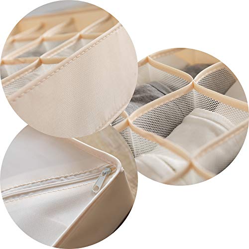ALYER Collapsible Bra(A-C Cup) Drawer Organizer,Durable Cloth Storage Box Bins Dividers for Panties,Underwear,Socks,Lingerie(Beige-7 Cells) - Image 3