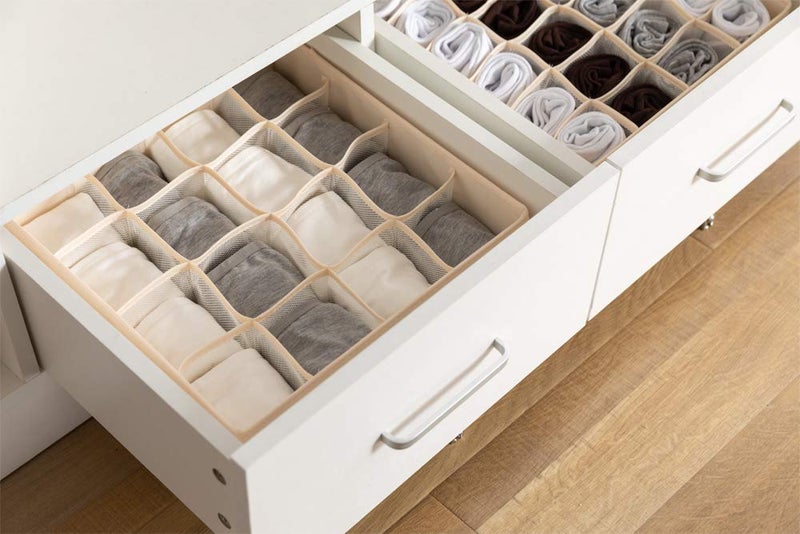 ALYER Collapsible Bra(A-C Cup) Drawer Organizer,Durable Cloth Storage Box Bins Dividers for Panties,Underwear,Socks,Lingerie(Beige-7 Cells) - Image 5