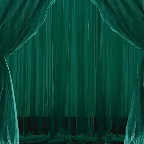 1iAM 4pcs Green Decoration Net Curtains - Large Size, Stitched with Ribbon, Nylon Made, Reusable, Soft, Wrinkled Free, 8.5x5ft Each, Backdrop Net for Birthday, Anniversary Party Decoration - Image 1